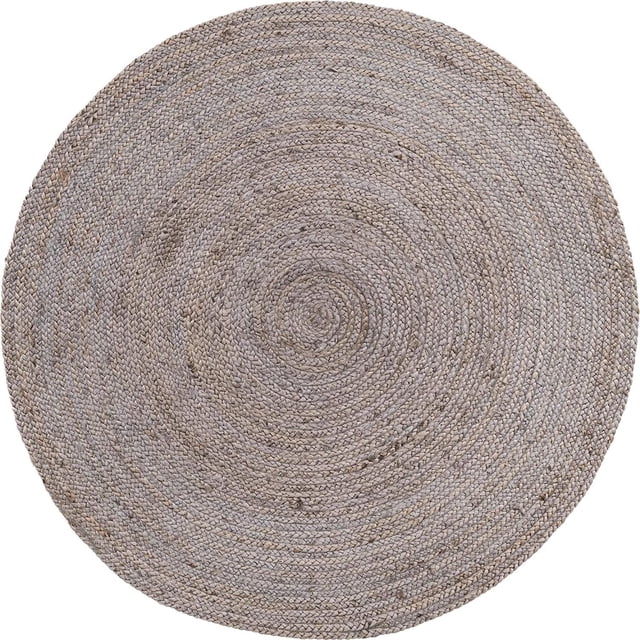 Indian Handwoven Braided Natural Gray Jute Round Rug, Bedroom, Entryways, Dining Room, Hallways, Kids' Rooms, Size - (3' Round)