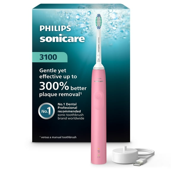Philips Sonicare 3100 Series Electric Toothbrush - Sonic Toothbrush with Advanced Sonic Technology, Pressure Sensor, Two Intensity Settings, Smartimer & Quadpacer, Deep Pink, Model HX3681/06
