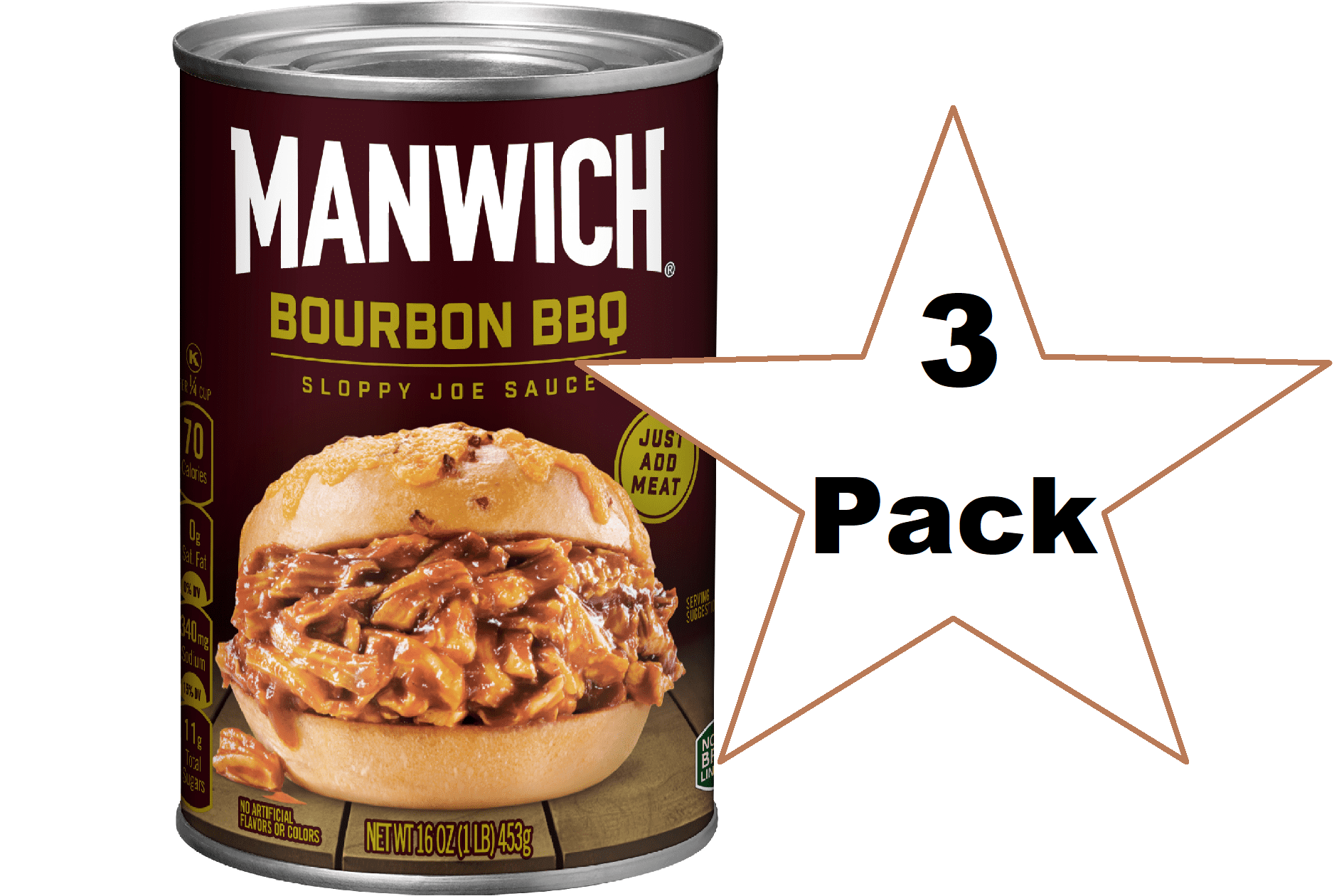 Manwich Sloppy Joe Sauce, Bourbon BBQ Flavor, Canned Sauce, 16 OZ, Pack