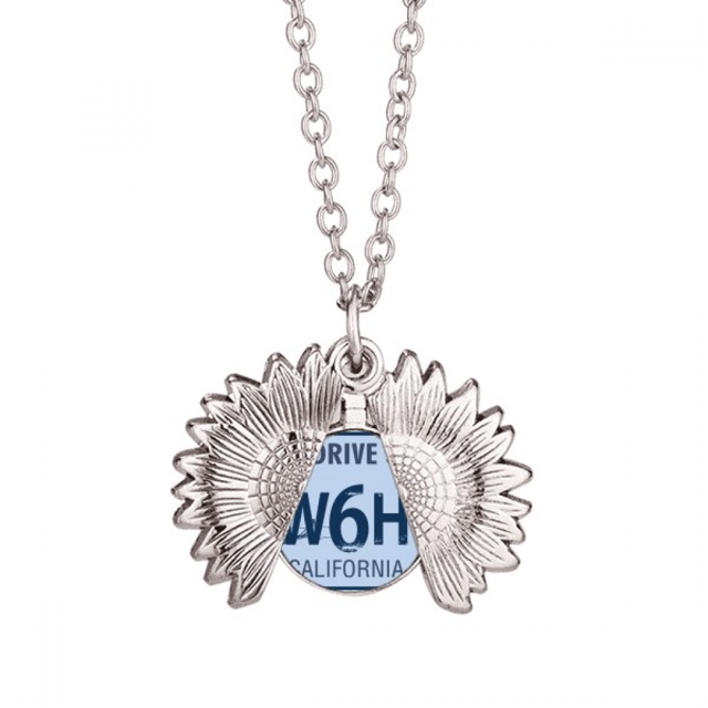 Licence Plate USA American Pattern Sunflower Necklace Pendant Locket Jewelry
