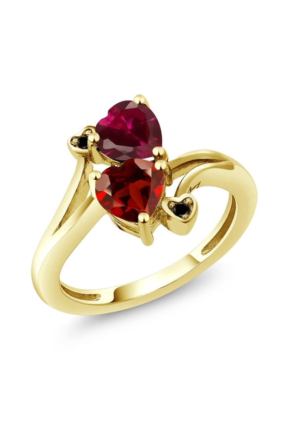 1.90 Ct Red Garnet Red Created Ruby 18K Yellow Gold Plated Silver Ring