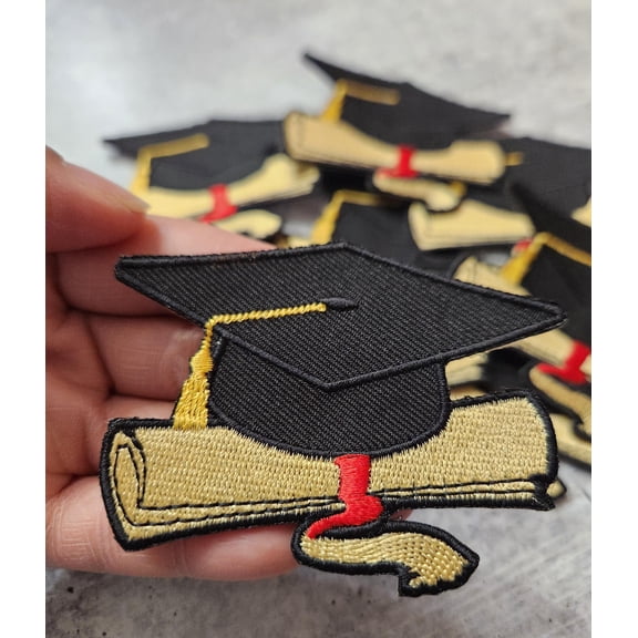 Patch Party Club, (1-pc) "Graduation Cap & Diploma" Patch, Size 3", Iron-On Embroidered Patch � Senior Gift Keepsake, Patch for DIY