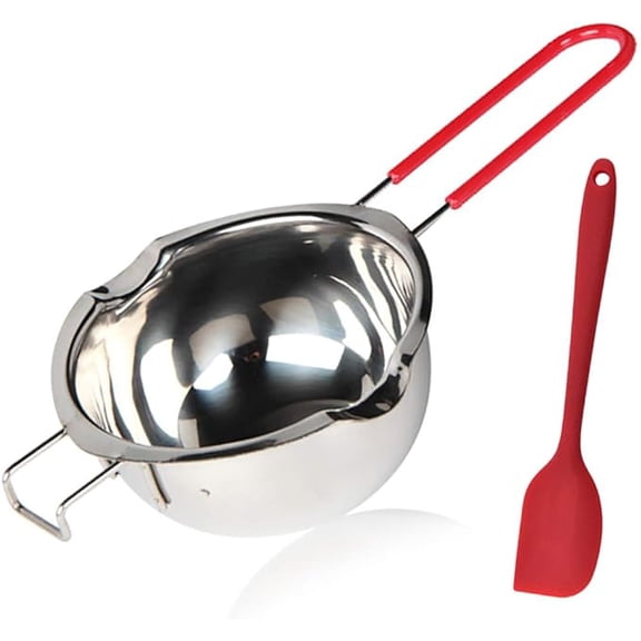 Stainless Steel Double Boiler Pot, 600ML Updated Melting Pot with Silicone Spatula for Melting Butter,Chocolate, Candy, Cheese and Caramel (Red)