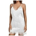 thumbnail image 1 of Vestido informal de mujer con espalda abierta y cuello en V profundo: vestido sexy con fruncidos hasta la rodilla para fiestas, citas o salidas nocturnas., 1 of 3