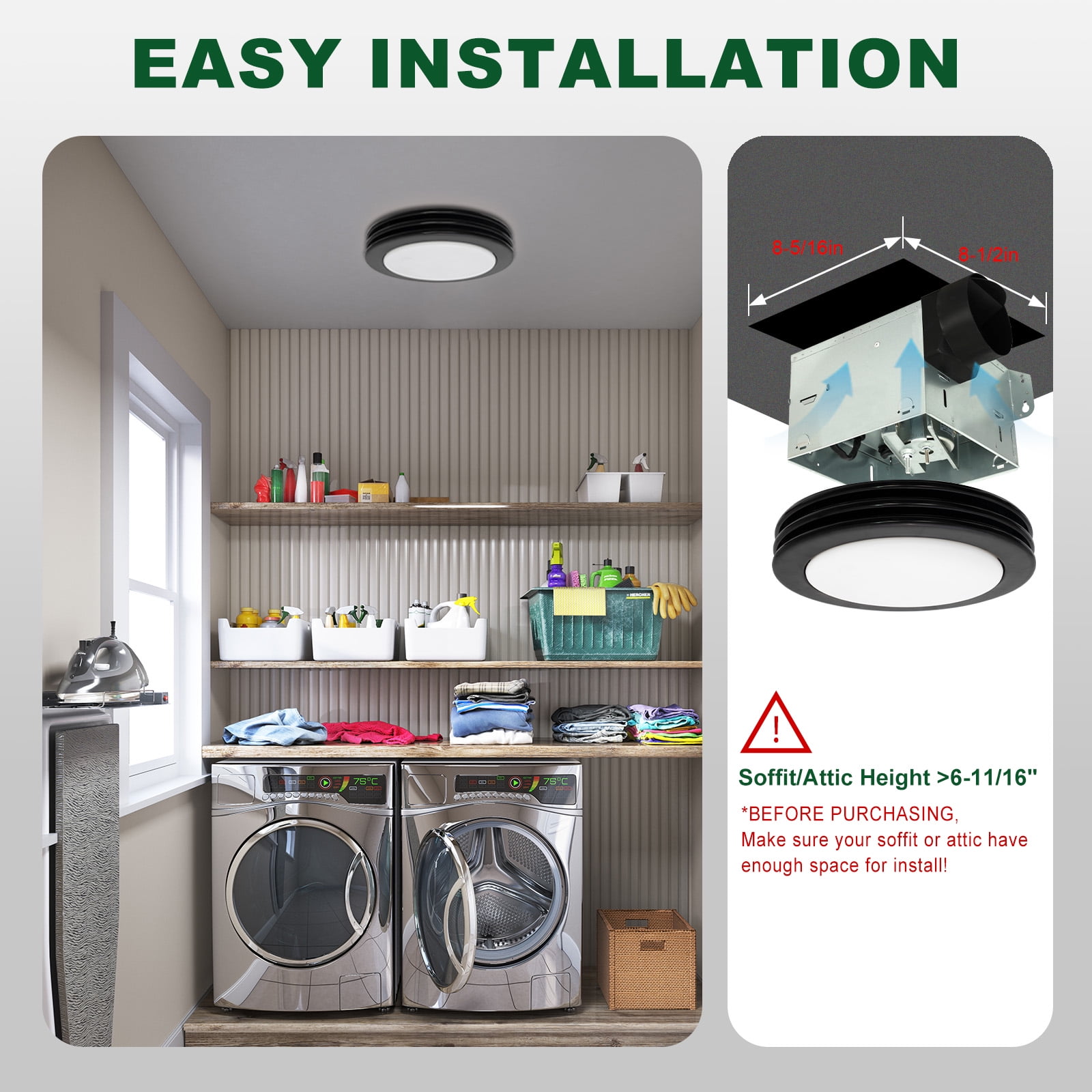 Akicon Exhaust Fan, 80CFM 2.0 Sones Bathroom Exhaust Fan with Light, Bathroom Fan with Dimmable 3CCT LED Light and Acrylic Light Cover, Bath Ventilation Fan for Home, Round, Matte Black