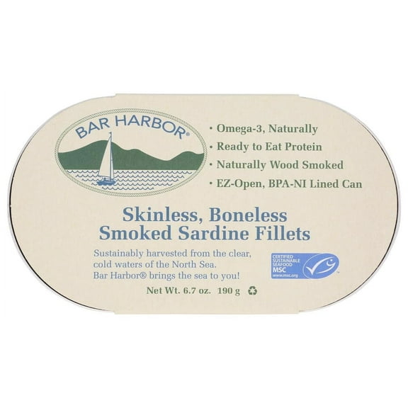 Bar Harbor Skinless Boneless Smoked Sardine Fillets 6.7 oz Pack of 4