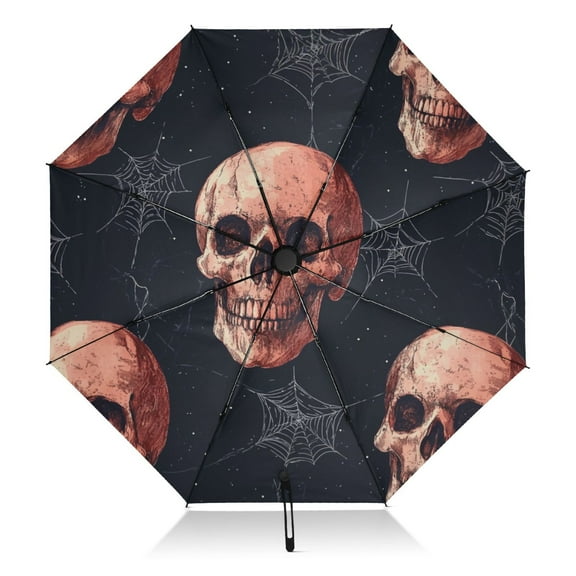 Brown Skulls Extra Large Automatic Umbrella, UV Protection, Waterproof, Auto Open and Close