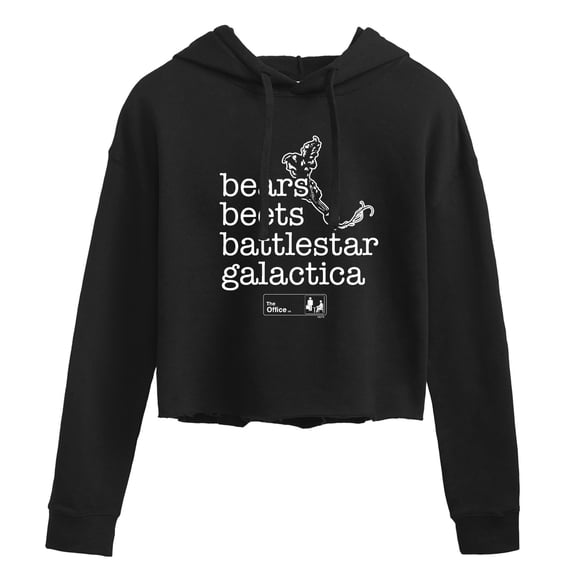 The Office - Bears Beets- Juniors Cropped Pullover Hoodie