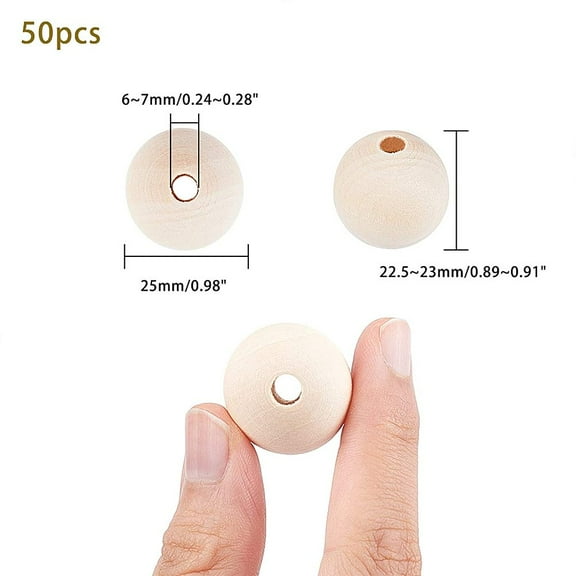 1set Playbox 25mm Unpainted Round Wooden Beads (50 Pieces)
