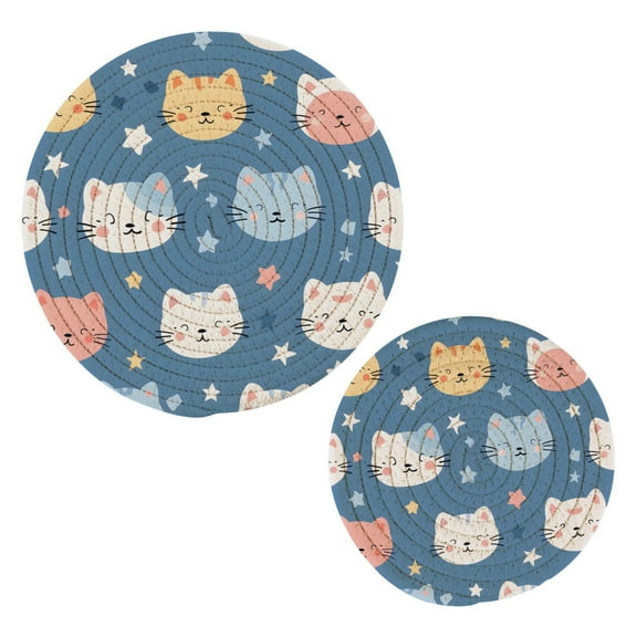 Cute Cats and Stars Pot Holders Set Trivets Hot Pads Cotton Mats for Cooking