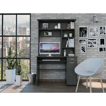 Aberdeen 2-Drawer 7-Shelf Computer Desk with Hutch Smokey Oak