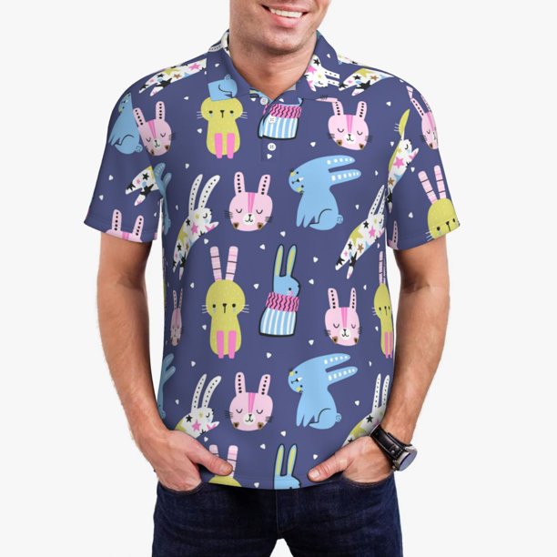 Balery Cartoon Rabbit Camisa Polo de Hombre con Estampado, de Manga Corta y Tejido Medio, Camisa Tipo Golf Polo-Medium