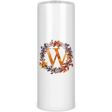 

Athenstics Insulated Travel Skinny Tumbler Beautiful Autumn Wreath Monogram Letter W 30oz Stainless Steel with Lid and Straw
