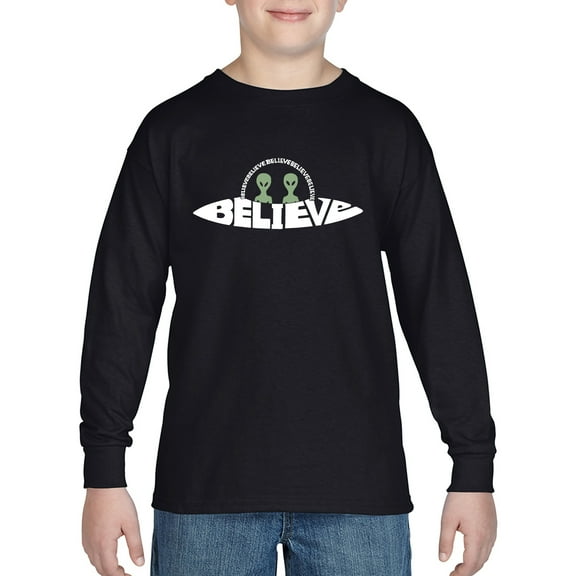 Believe UFO - Boy's Word Art Long Sleeve T-Shirt