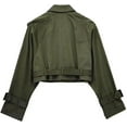 thumbnail image 2 of Womens Cropped Jacket Long Sleeve Belted Trench Coat Solid Color_Special Gift, 2 of 2