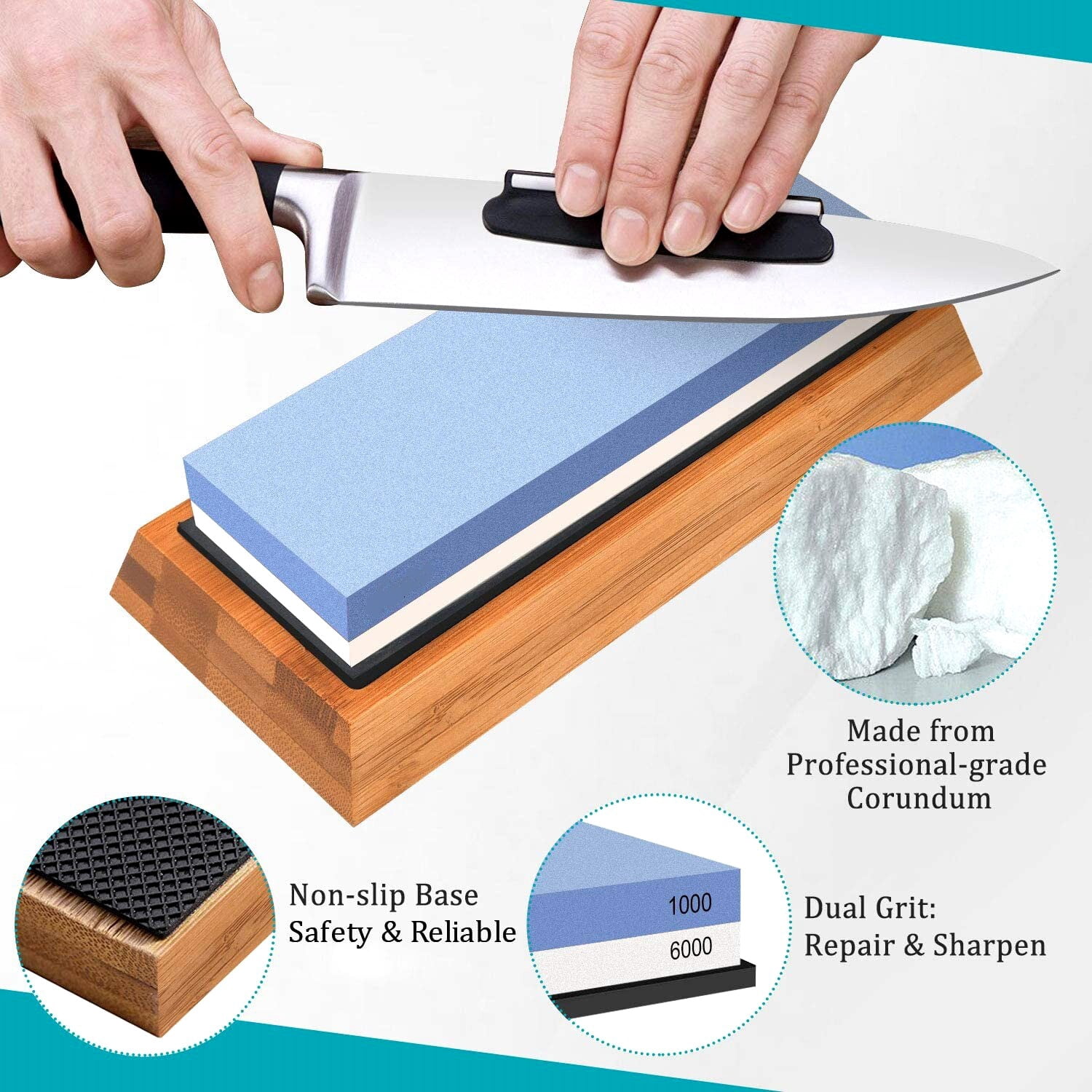 SATC 4Pcs 7.1" x 2.4" x 1.18" Sharpening Stone Whetstone Set 1000 and 6000 Grit Double Sided Water Stone With Holder for Grinding