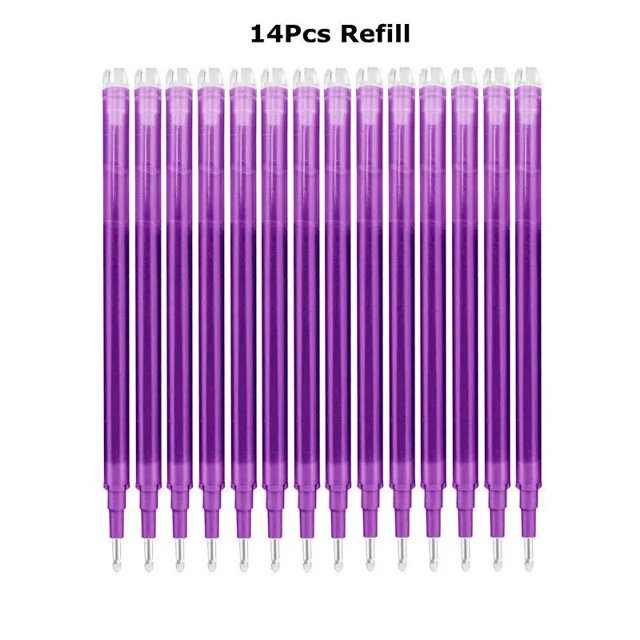0.7mm Magic Erasable Pen Press Gel Pen Set 8 Colors Erasable Refill Rod Gel Ink Stationery Retractable Pens Washable Handle Rod Purple-14pcs-refills