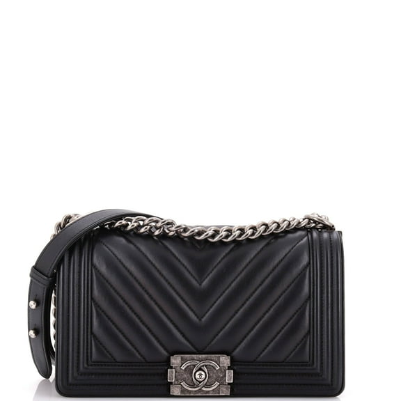 Pre-Owned CHANEL Boy Flap Bag Chevron Lambskin Old Medium