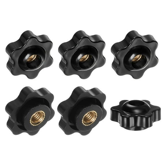 Uxcell 6Pack 6 Star Knobs 1/4"-20 Female Thread Through Hole Brass Handles Black 25mm