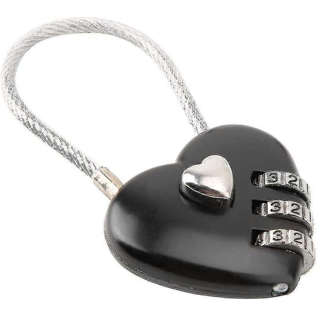 Couple Padlock, Heart Shaped 3 Digit Combination Security Padlock (black)