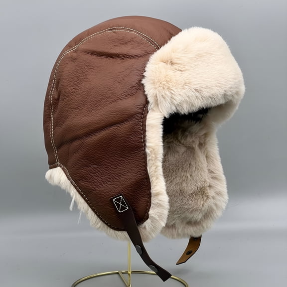 TELOLY Warm hat Warm Ear Caps Plush Windproof Thicken Unisex Earflaps Heat Retention Soft Washable Furry Cap for Skiing Brown
