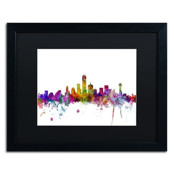 Trademark Fine Art ''Dallas Texas Skyline'' by Michael Tompsett 16" x 20" Black Matted Black Frame