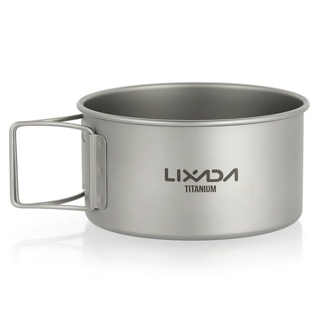 Lixada Titanium Bowl with Folding Handles Dinner Food Container for Outdoor Camping Hiking Backpacking