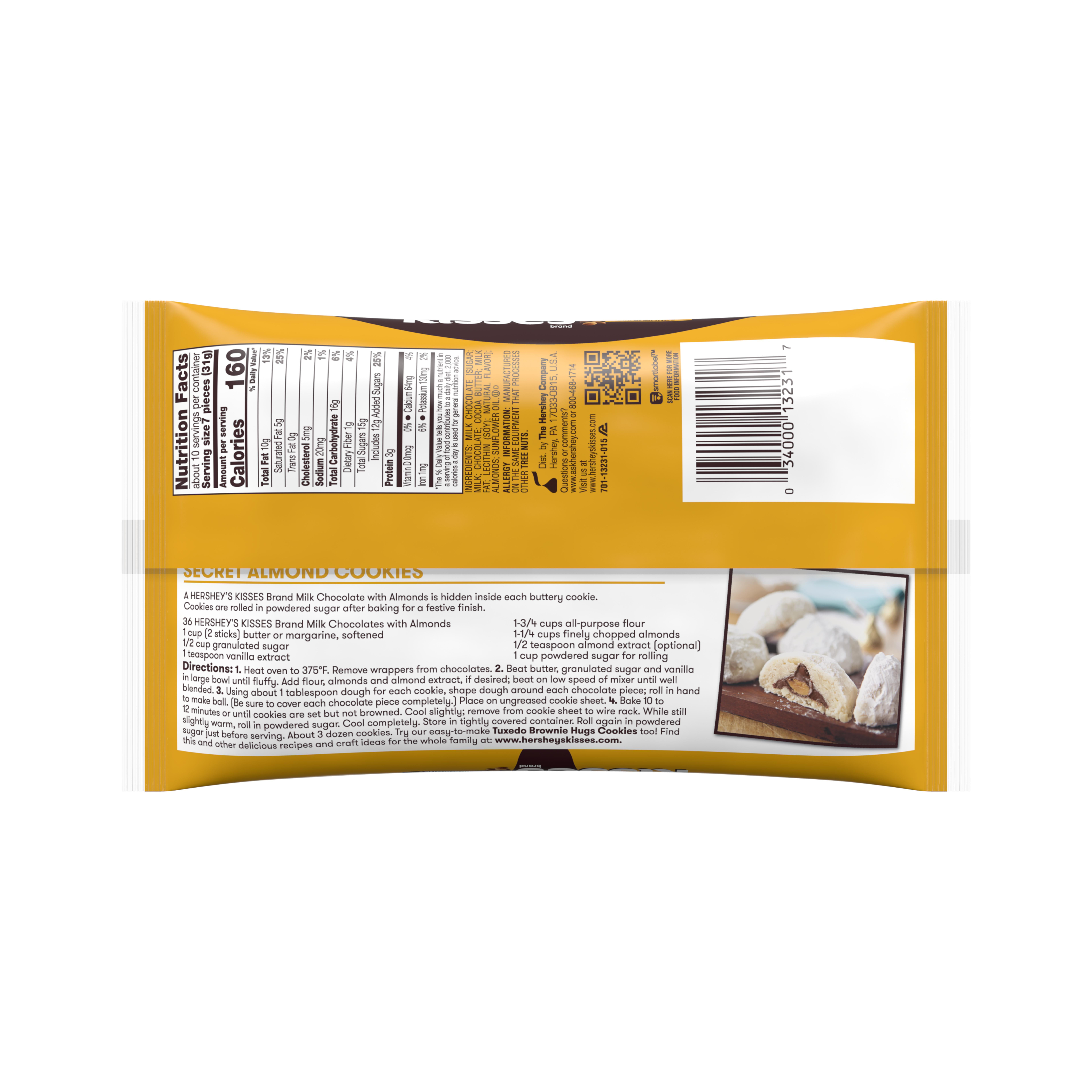 Hershey's Kisses Milk Chocolate Candy with Almonds, 11 oz ...