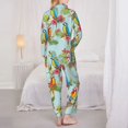 thumbnail image 3 of Pajama Sets for Women 2 Pcs, Pastel Cute Parrot Palm Leaf Button Down Long Sleeve Sleepwear Lounge PJ Sets, 3 of 6