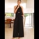 thumbnail image 4 of Conjunto de Dos Piezas para Mujer, Verano 2025, Informal, Sin Mangas, Cuello Alto, Top Corto, Pantalones de Pierna . Negro L, 4 of 9