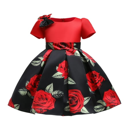 

NZRVAWS Toddler Baby Girls Dress 4 Years Girls Floral Print 5 Years Girls Full Dress 1PCS Princess Dress Black