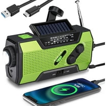 Emergency Radio Solar Hand Crank AM/FM/NOAA Portable Weather Radio with Phone Charger, LED Flashlight, Reading Lamp, SOS Alarm, USB Charged (Green)