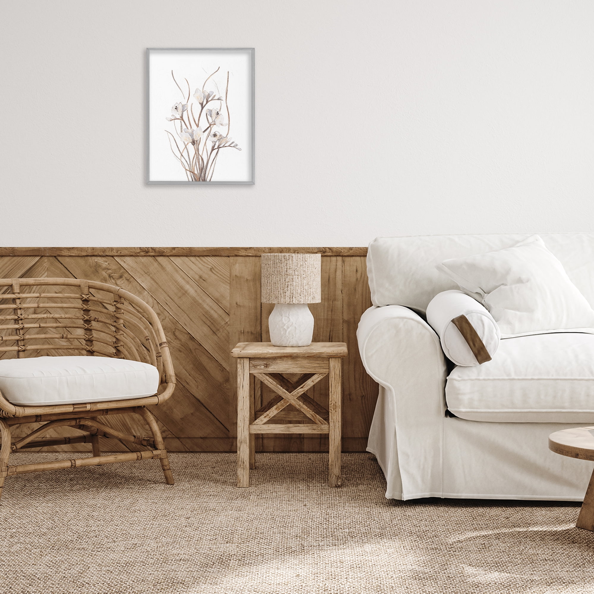 Stupell Industries Curly Branches on White Gray Framed Giclee Art, design by Lanie Loreth