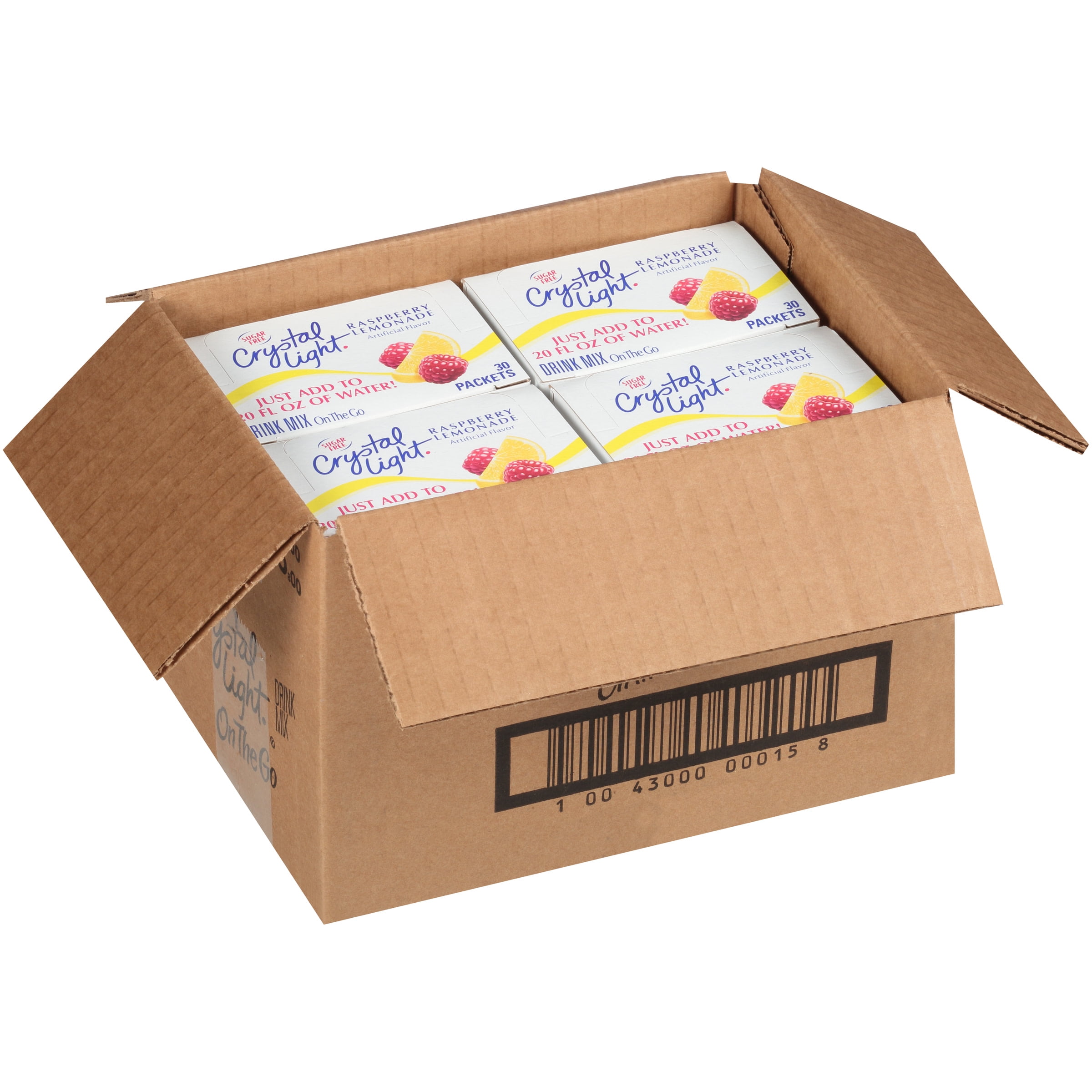 Crystal Light Raspberry Lemonade Artificially Flavored Powdered Drink Mix, 120 ct Casepack, 4 Boxes of 30 On-the-Go Packets