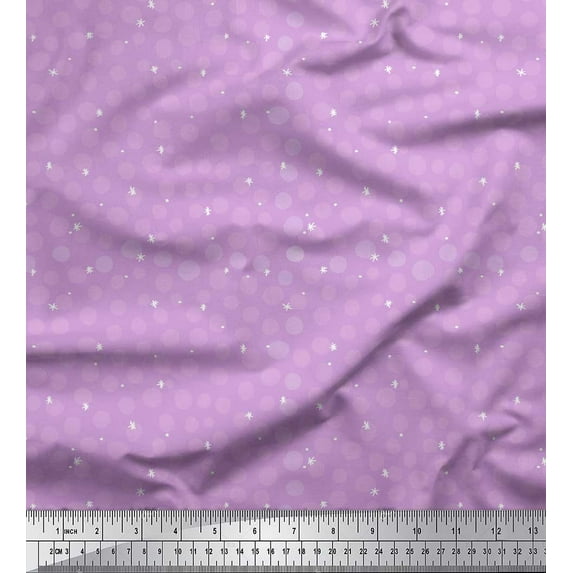 Soimoi Purple Moss Georgette Fabric Asterisk & Polka Dots Printed Fabric 1 Yard 42 Inch Wide