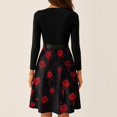 thumbnail image 5 of Halloween Dresses for Women Witch Hat Candy Crew Neck 1950s Hepburn Retro Dresses Long Sleeve Cocktail Funny Vintage Tea Length Dress with Belt M, 5 of 6