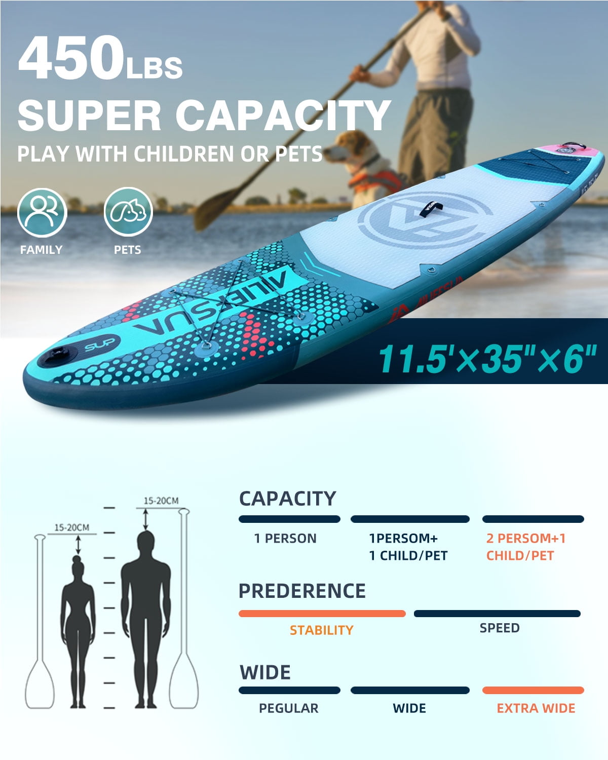 Azure Mist 11'6"*35"*6" Ailiefsun Stand Up Paddle Board Inflatable Stable Sup Board with Fishing Paddleboards Accessories for Adults Youth Wide Non-Slip Deck Surfboard