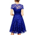 thumbnail image 3 of Floral Lace Sundress, Cap Sleeve Smocked Bodice with Tiered Skirt, Feminine Spring Dress for Easter, Brunch & Outdoor Wedding Royal Blue M, 3 of 4