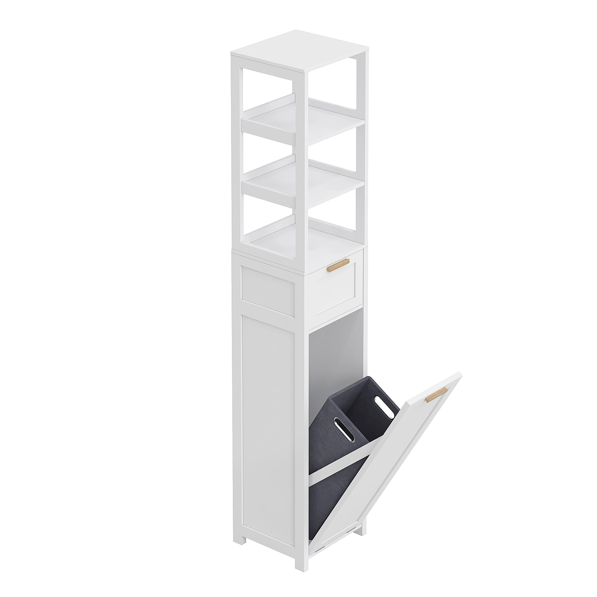 VECELO 66.9 Inch Tall Tilt Out Laundry Hamper Cabinet with Adjustable Shelves for Bathroom, Storage Organizer with Removable Laundry Basket for Laundry Room