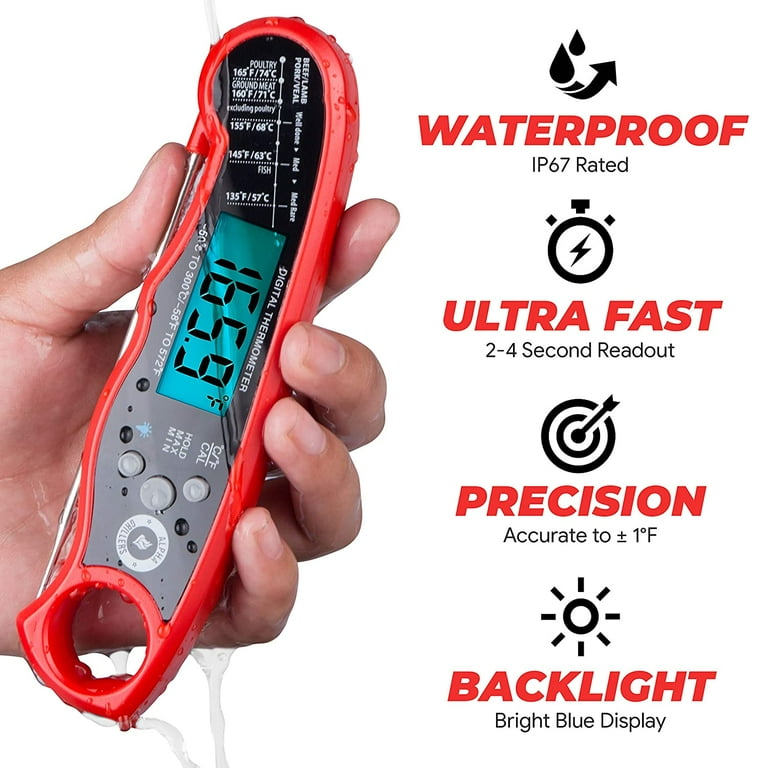 Alpha Grillers Instant Read Meat Thermometer for Grill and Cooking. Best Waterproof Ultra Fast Thermometer with Backlight & Calibration. Digital