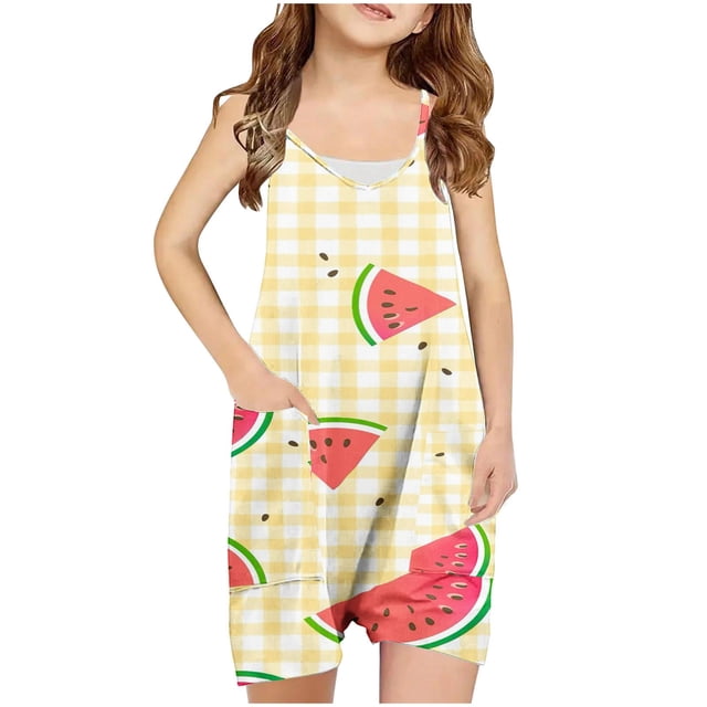 Fashion New Girls Casual Sleeveless Suspender Printed Jumpsuit Overalls