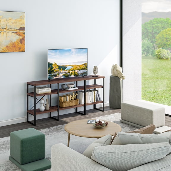 Davee Furniture Modern  70" TV Stand with Engineer Wood ,Antigue Wood Shelves Finish
