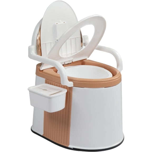 Portable Toilet | Back & Handrail Design Commode with 5 Gallon Bucket Inner, Camping RV Toilet for Adult, Kids, Home, Boat, Van, Travel, Orange