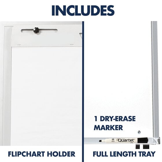 Quartet Steel Presentation Easel, Total Erase Whiteboard/Flipchart, 29" x 40", Black Frame