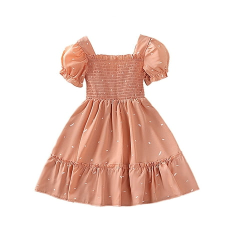

Toddler Girls Dresses Bubble Sleeves Short Sleeve Pleated Polka Dot Princess Dress Summer Beach Dress Baby Girl Clothes