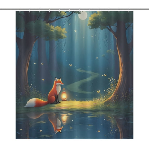 Fox in Enchanted Forest Shower Curtain Ornament Bathroom Curtains with Fabric Bathroom Decor