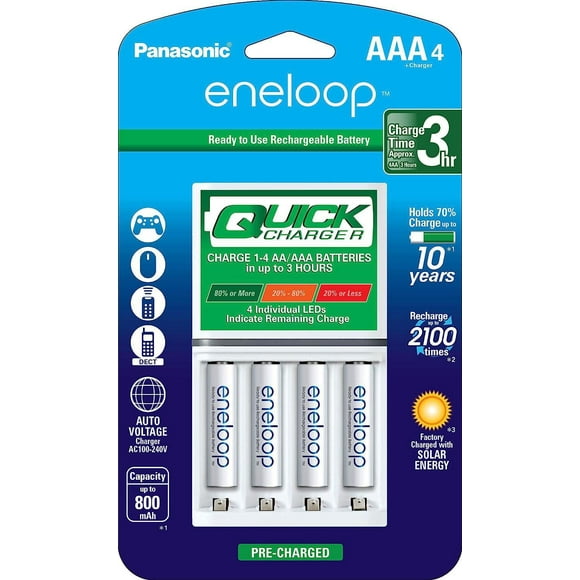 Panasonic Eneloop Advanced Individual Battery 3 Hour Quick Charger with AAA Eneloop Rechargeable Batteries,(Pack of 4)