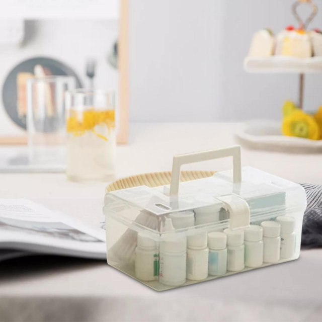 Medicine Organizer, Portable Medicine Cabinet with Plastic Handle, Multipurpose Medical Box with Pill Box, Empty First Aid Kit for Home, 1 Pcs, 7.67x4.33x4.52"