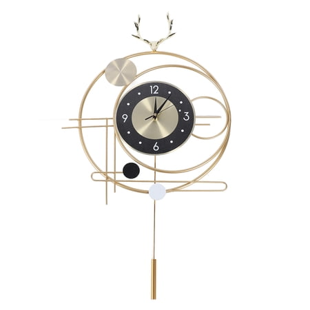 M Buder Wall Clock for Living Room Decor Metal Deer Horn Swinging Pendulum Geometric Clock for Office Bedroom 21 inches / 53 cm