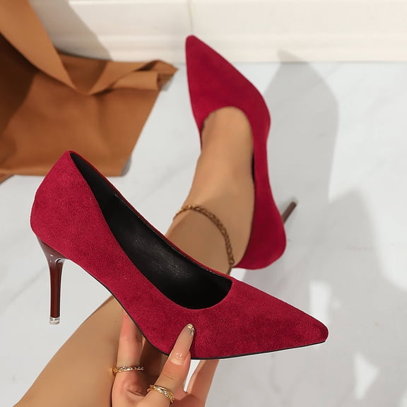 GERsome Kitten Heels for Women Pointy Closed Toe Slip On Stiletto Pumps Office Work Wedding Party Dress Shoes, Red Size 6.5